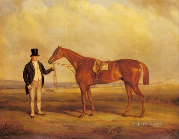 seated man holding a branch Painting - A Gentleman Holding Dangerous horse John Ferneley Snr